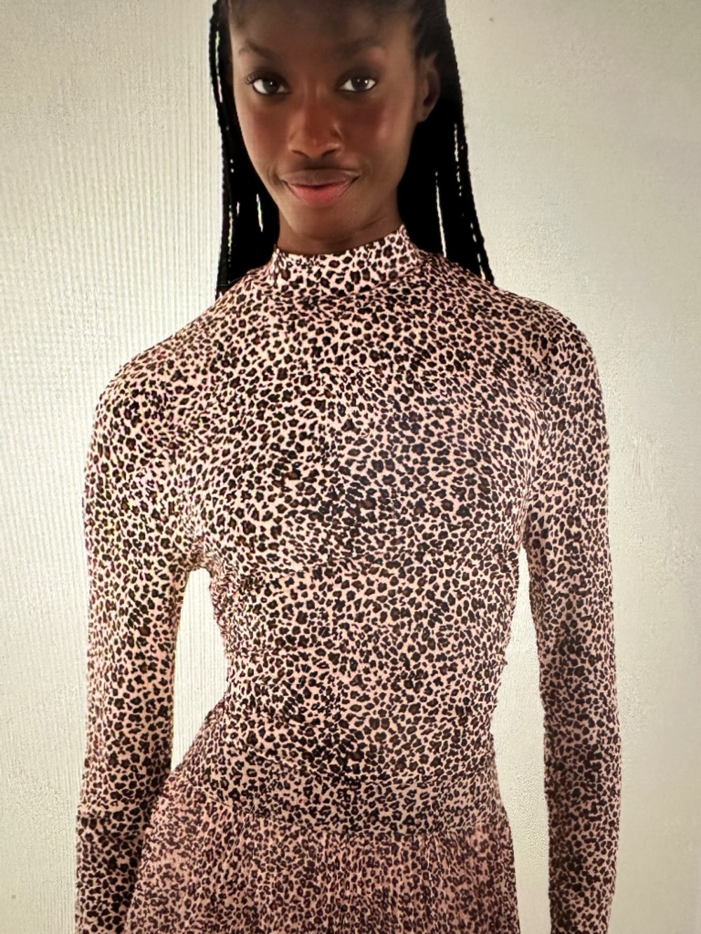 FARM RIO LEOPARD JERSEY MOCK TURTLENECK TOP.
